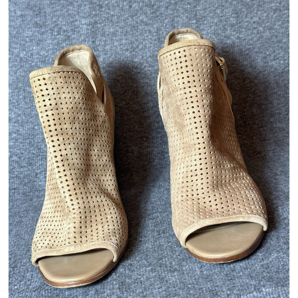 Circus by Sam Edelman Shoes Womens 9.5 Tan Heeled Ankle Booties Peep Toes Boho - Picture 2 of 11